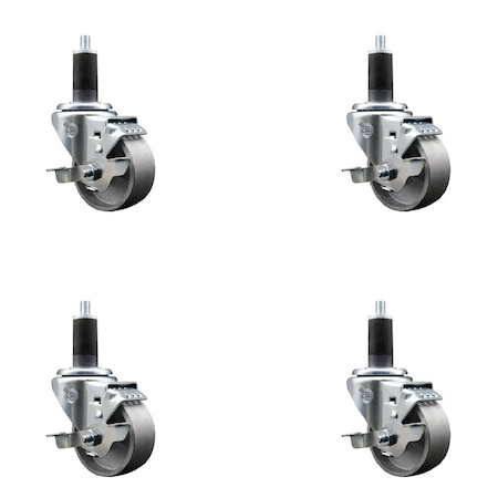 Service Caster 3'' Semi Steel Swivel 1-1/4'' Expanding Stem Caster Set with Brake, 4PK SCC-EX20S314-SSS-TLB-114-4